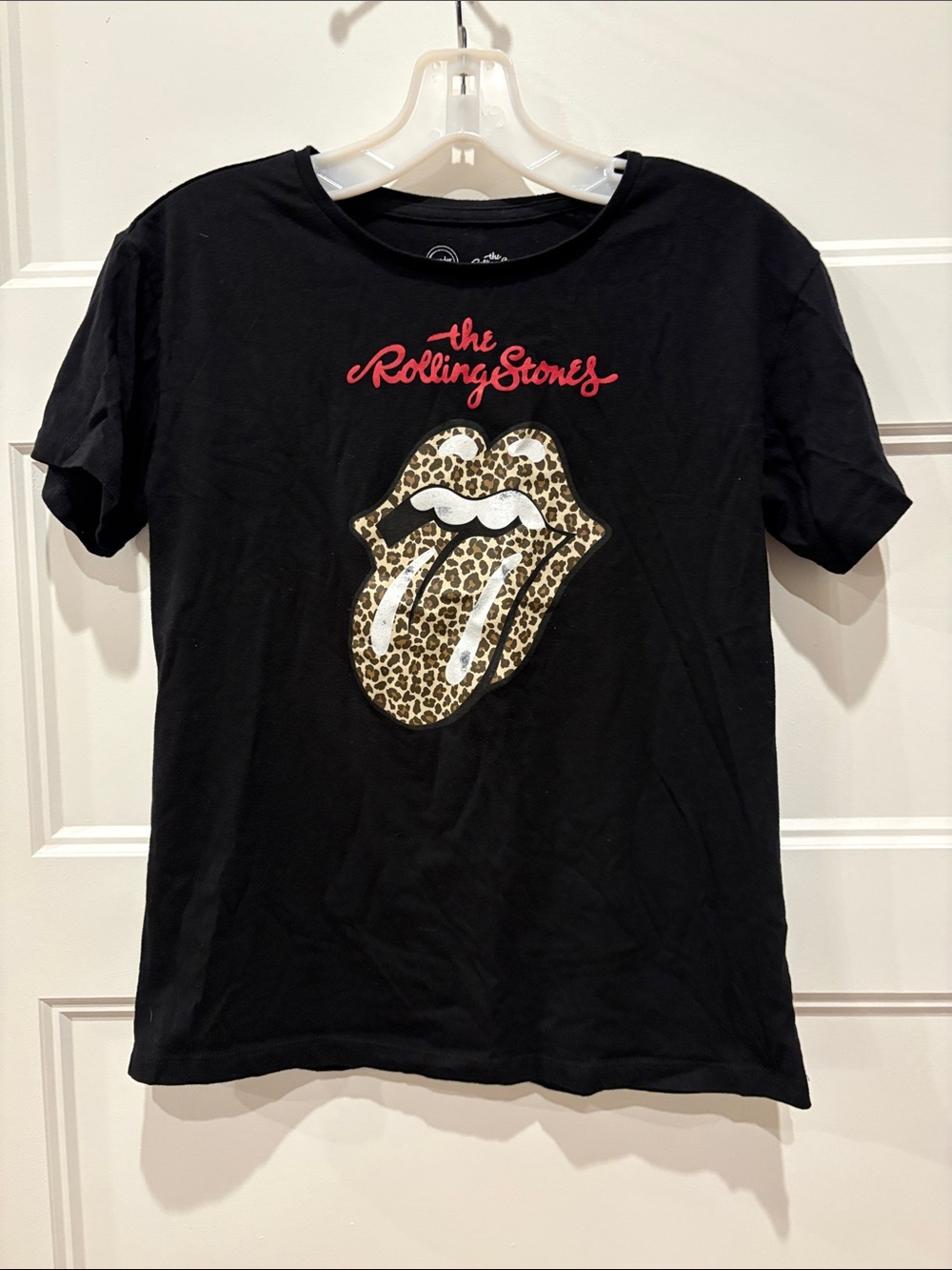 The Rolling Stones Black Tee with Leopard Tongue and Red Logo